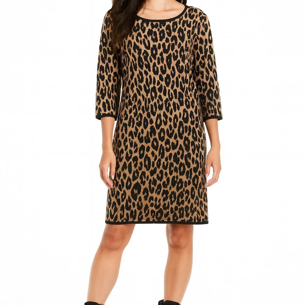 ANN TAYLOR Wool Blend Leopard Knit Dress Women's Size Small